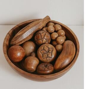 60's VTG Set of MCM Wooden Fruit Set of 11 Monkey Pod